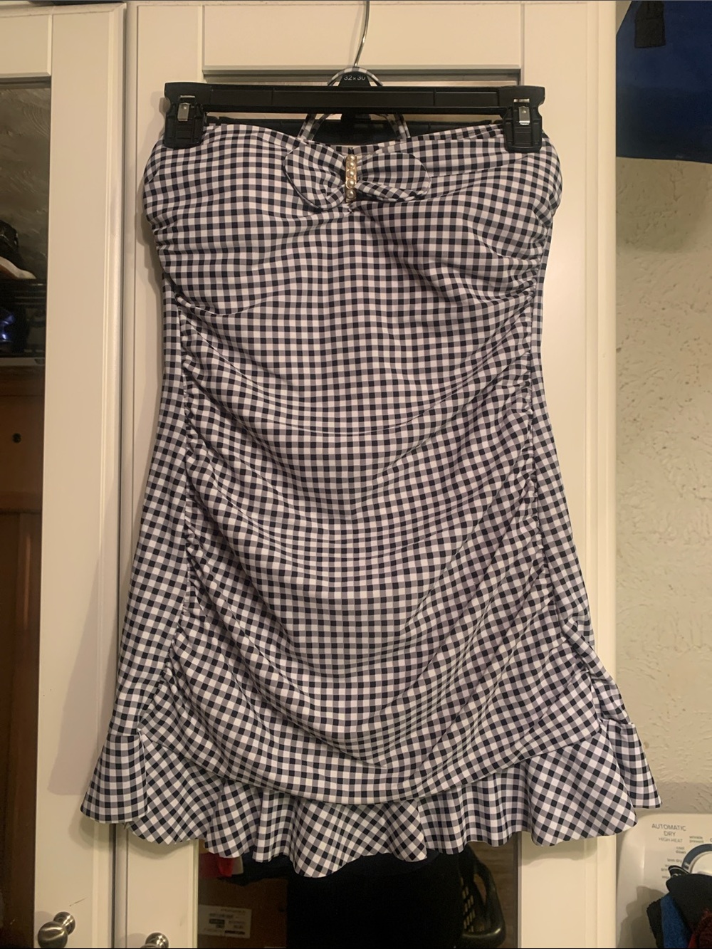 Allen B. By Allen Schwartz Strapless Navy and White Gingham Swim Dress